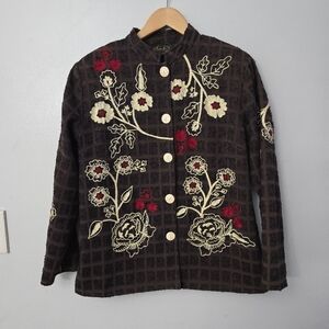 Julia Kim Embroidered Flower Blazer Size PM Button Up Dark Academia Grunge Y2K